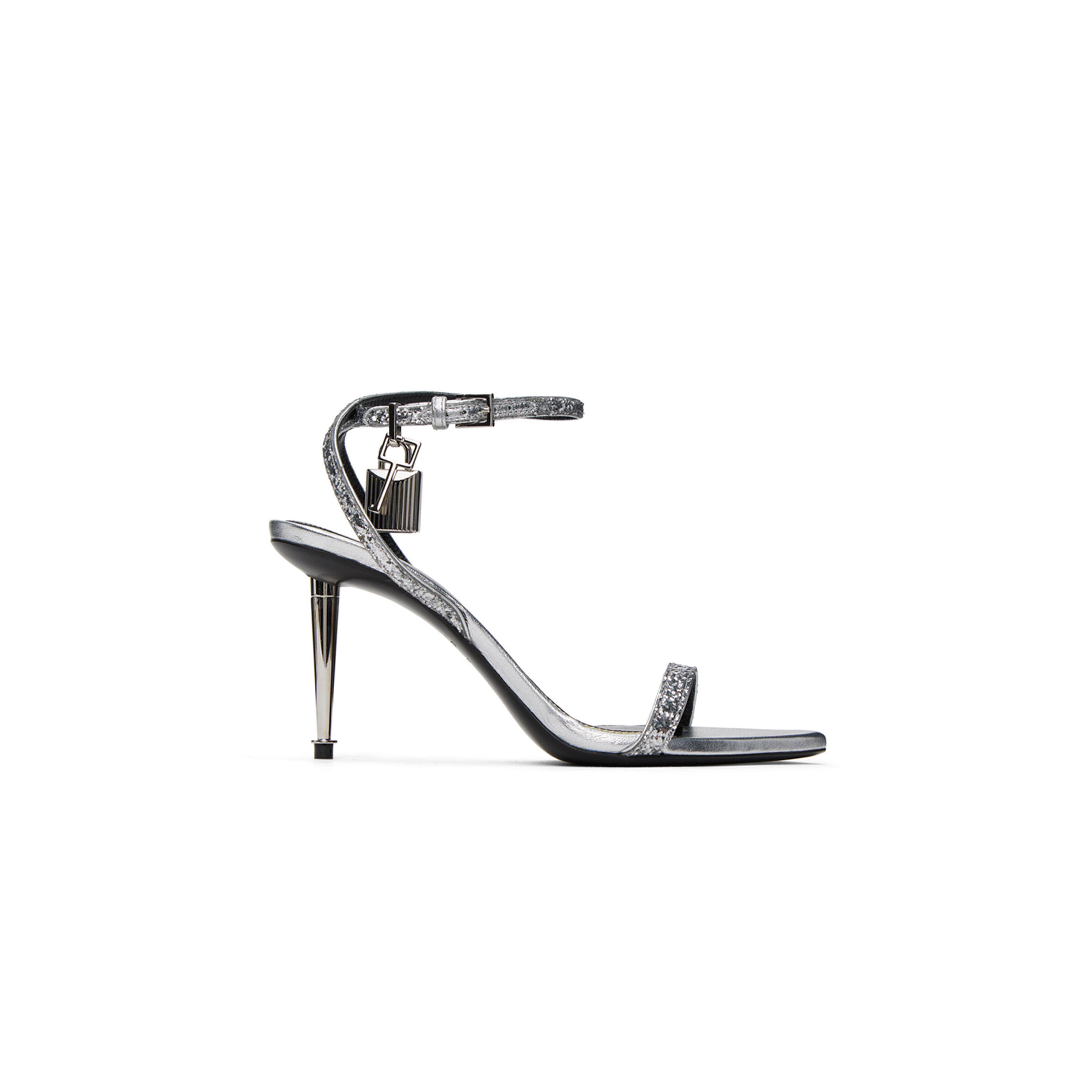 t0m F0rd silver padlock pointy naked heeled sandals 1g004